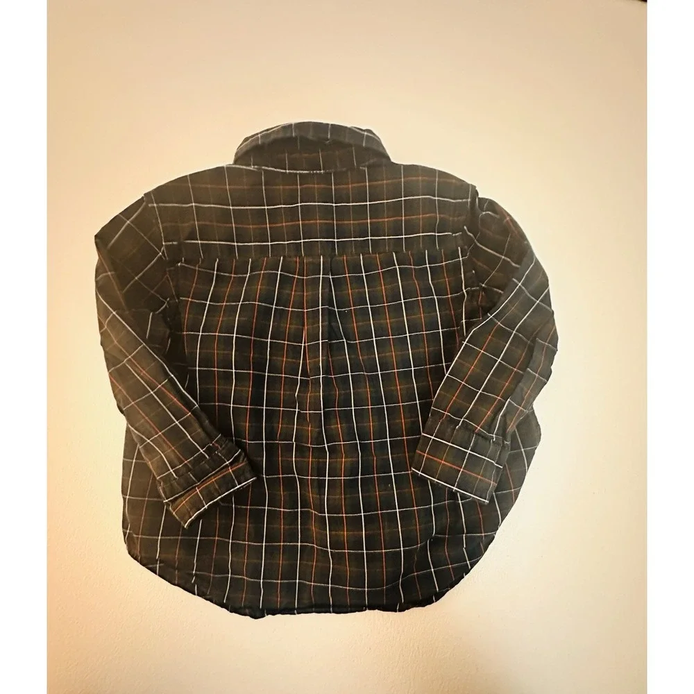 Ralph Lauren Boys Plaid Dress Shirt 12M Navy Long Sleeve Button-Up